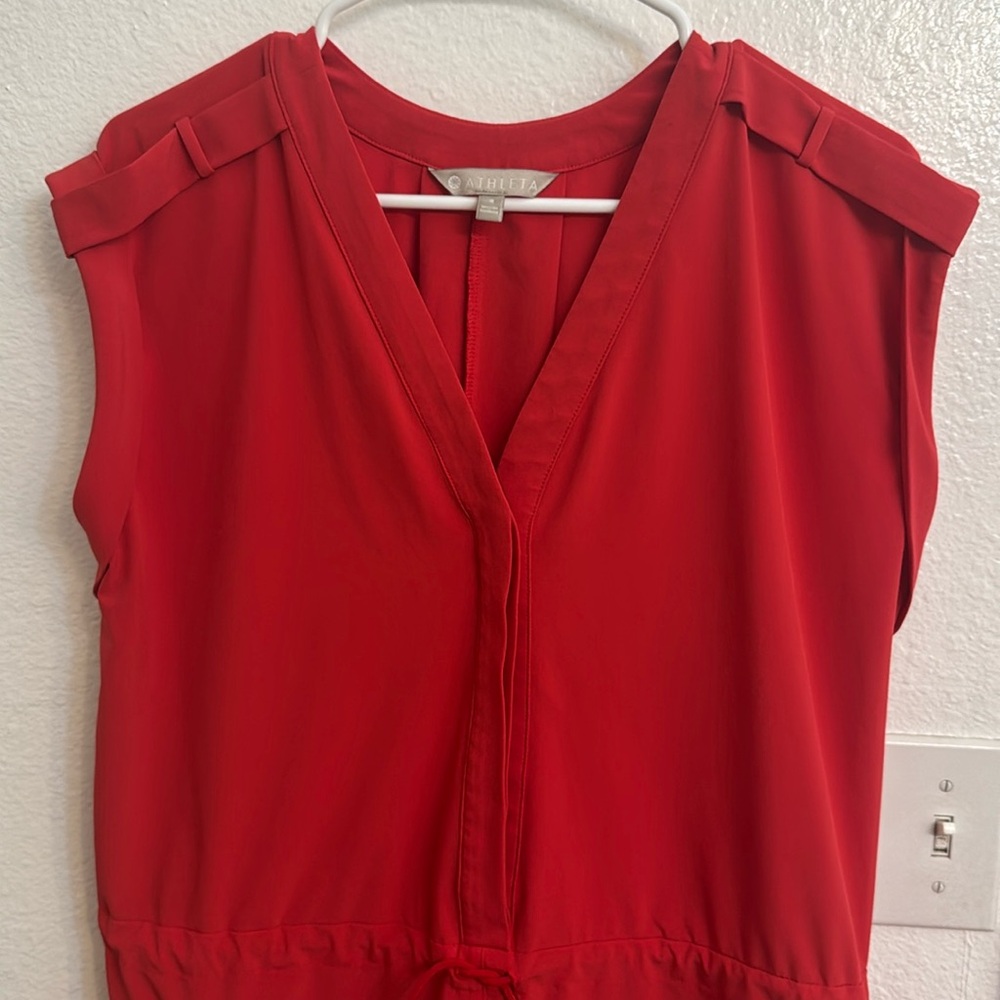Athleta Sutton V-Neck Cinch Waist Romper Hibiscus Red Size 8